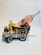 Vintage Rare Ceramic Kooky Safari Jungle Animals Jeep Winebottle Holder Stand