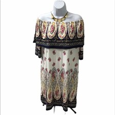 Women’s Size Small MIDI Floral Dress Lined Boho Chic Off The Shoulder Summer