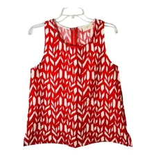 Everly Geometric Pattern Red White Sleeveless Top Zipper Back Women Size Medium