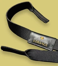 VERSACE Sunglasses Eyeglasses Black/Gold Strap Leash Genuine Light Weight ITALY