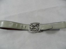 JENIFER JULIA Beautiful Leather Belt Dragon Buckle Light Gray Size 85 Excellent JE319