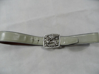 JENIFER JULIA Beautiful Leather Belt Dragon Buckle Light Gray Size 85 Excellent JE319