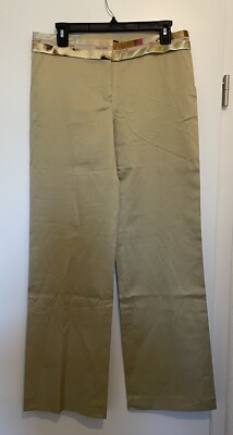 Roberto Cavalli Classic Leinen Hose mit Gemustertem Bund, Größe M - Beige