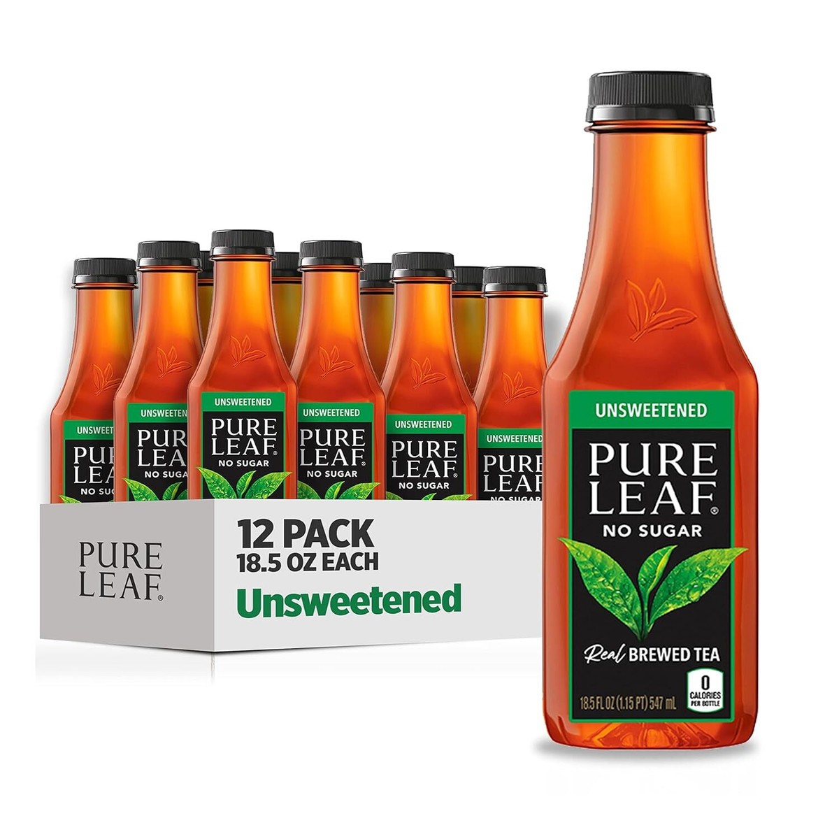 Pure Leaf Iced Tea, Unsweetened Black Tea, 18.5 Oz Bottles (12