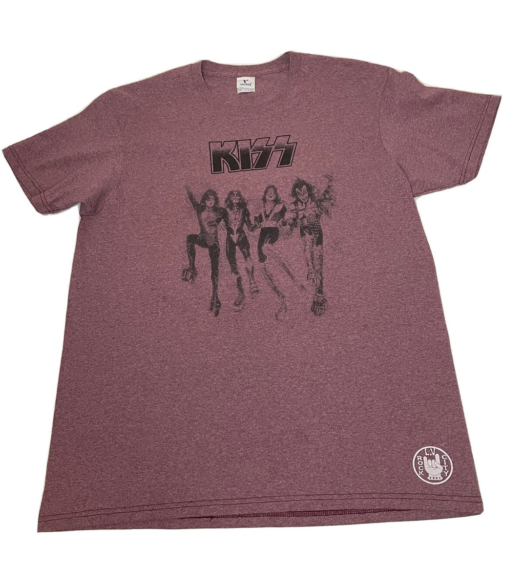 Kiss Rock Band Shirt xl Yazbek Lv Rock City Magenta Front Back