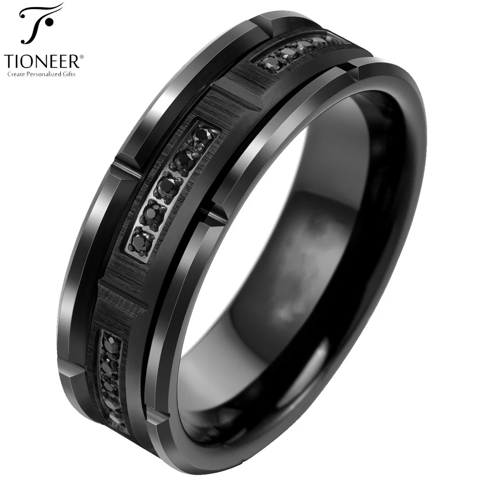 硬质合金黑色砖设计带黑色 CZ 戒指 8 毫米带免费雕刻 — 第 3/4 张图片