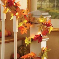 7 Ft Lighted Fall Leaves Indoor/Outdoor Halloween Thanksgiving Garland