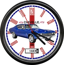 Licensed 69 1969 Blue Chevelle Sedan 396 Muscle Car General Motors Wall Clock