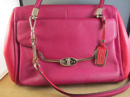 Coach Fuchsia Pink/Red Leather Tote Dual Shoulder Strap Handbag Purse Hand Bag - Picture 14 of 18