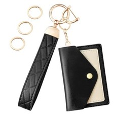 Leather Wristlet Keychain,Wallet Keychain Car Key Chain with 3 Key Black