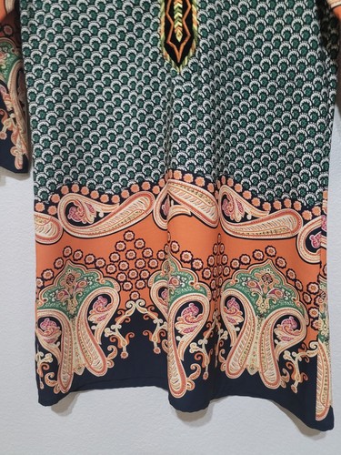 Honey Punch Dress Womens Sz Sm Navy Orange V-Neck Embroidered Paisley Flowy Boho - Picture 4 of 8