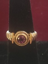 Ladies 14K yellow gold with Sterling silver amethyst ring Size 7.5