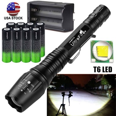 9sets Tactical 50000LM T6 Zoom LED Flashlight Torch Lamp+18650 battery+Charger@