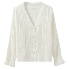 Damen Pullover Strickmantel Jacke Strickjacke V Hals Locker Top Strick Knopf