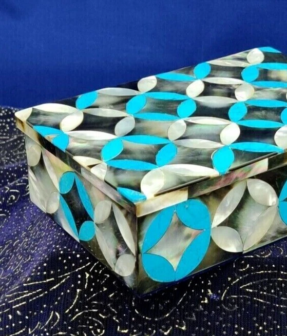 6 x 4 x 2 дюйма белый мрамор швабра и бирюзовый камень ювелирная шкатулка роскошный подарок для свадьбы - Изображение 3 из 4