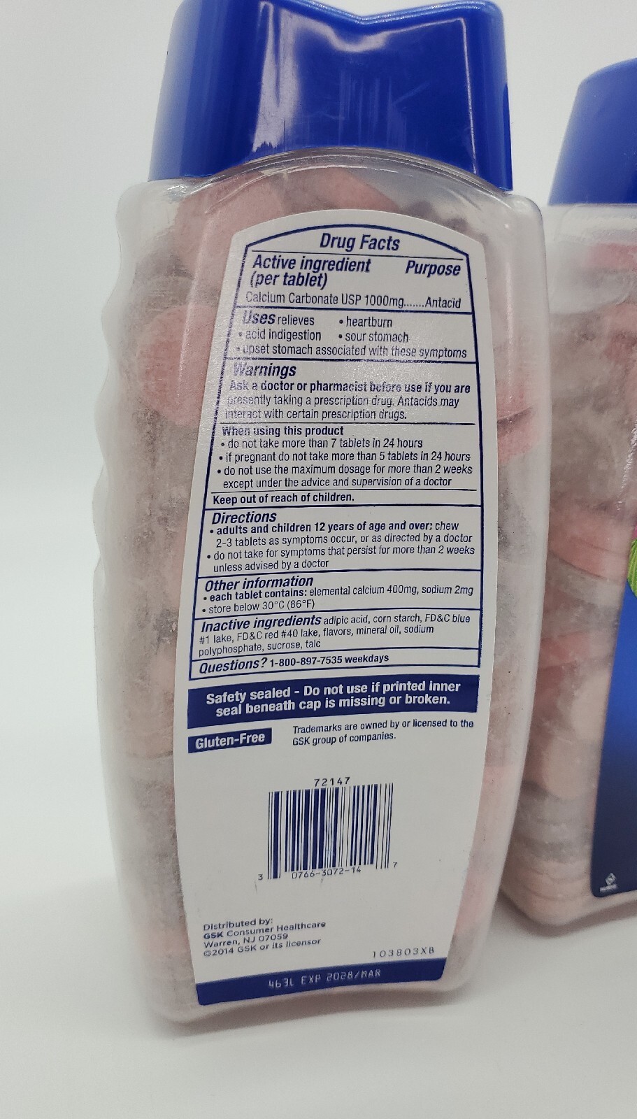 2x Tums Calcium Carbonate Antacid Ultra Strength 1000 Assorted Berries