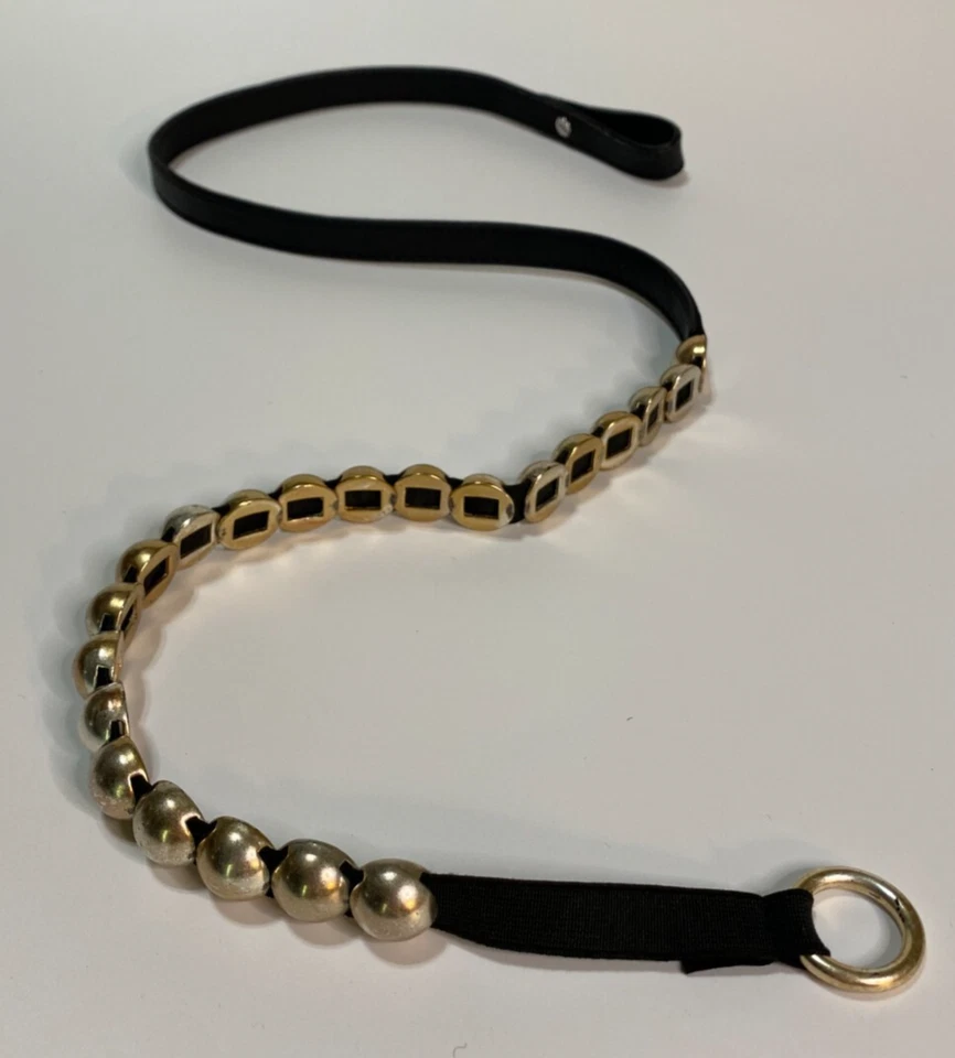 CINTURÓN DE CUENTAS DOMO de metal plateado pesado negro de colección elástico MEDIANO 37-39" CADERA/CINTURA Foto 3 de 4