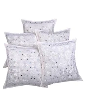 Cotton Throw Pillow Covers Mirrored 40x40 cm Ethnic Embroidered Set Of 5 Cushion
