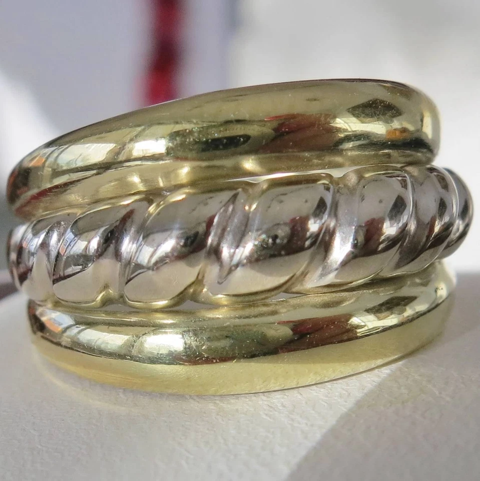 Anillo Milor Italiano Vintage 14k Multi Tono Oro Talla 6 Remolino Cuerda Diseño 4.1gr Foto 4 de 4