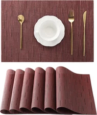 Burgundy Placemats Set of 6 - Heat Resistant Non-Slip Place mats for Dining Tabl