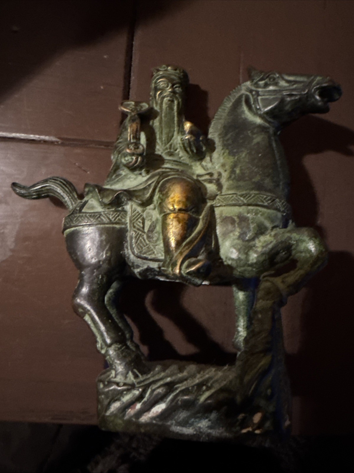 Antique Chinese Bronze Guan Gong Warrior  Guan Yu God Statue W/ Spear Qing