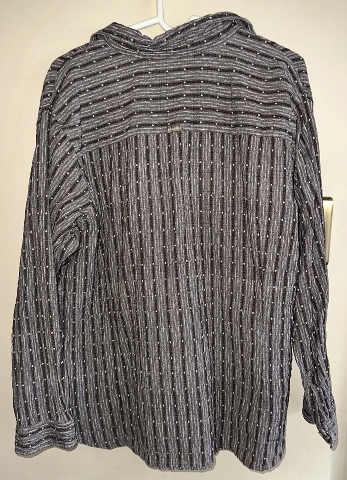 Mujer Columbia Gris Rayas Granola Niña Manga Larga Informal Abotonada Talla: 3X Foto 4 de 4