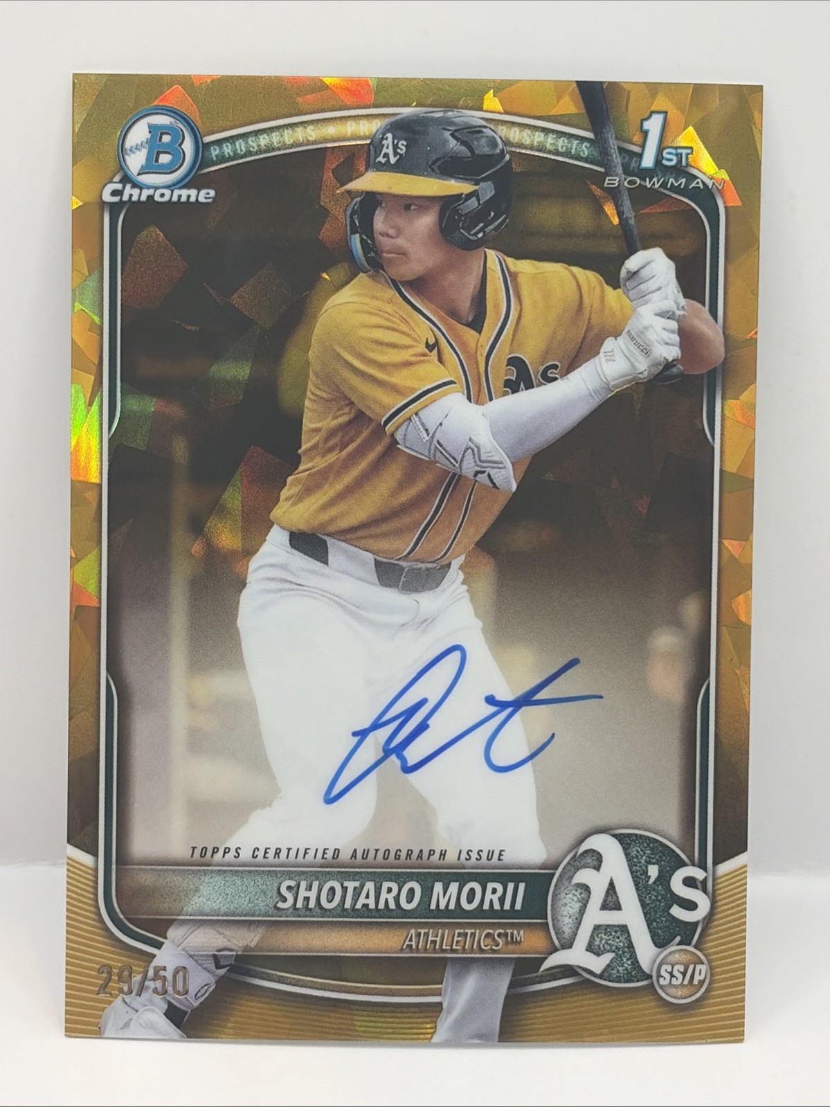 SHOTARO MORII 2025 BOWMAN CHROME 1ST SAPPHIRE GOLD REFRACTOR AUTO AUTOGRAPH #/50