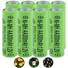 Yibatopow 8 Packs Solar Lights aa Batteries AA 300 mah 1.2V Ni-MH Rechargeabl...
