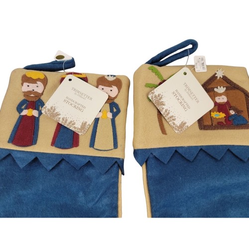 Set 2 religiöse Krippe blaue Weihnachtsstrümpfe Trimsetter von Dillards Neu mit Etikett - Bild 5 von 6