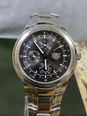 Casio Edifice EF-305 100M Stainless Steel Black Dial Quartz Men s Watch w/ Box