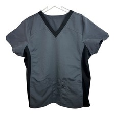 Scrub Star Scrub Top Size L Has Pockets Solid Gray With Black Trim A26