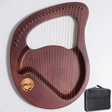 24-String Harp Solid Wood Mahogany Lyre Harp With Pick Strings Wiper Fuchsia