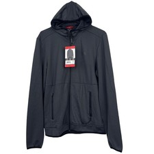 NEW Gerry Mens M Full Zip Hoodie Waffle Fleece Grid Jacket Hiking Solid Grey
