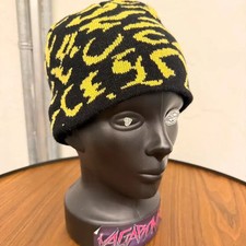 Black Yellow Tiger Pattern Knit Beanie One Size Pre-Owned