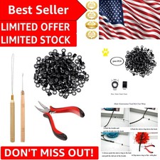 Black Professional Hair Extension Tools with 500 Silicone Rings for Easy Styling