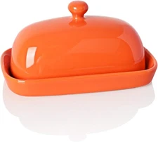 Sweejar Ceramic Butter Dish with Lid for Countertop,Porcelain M, Orange 