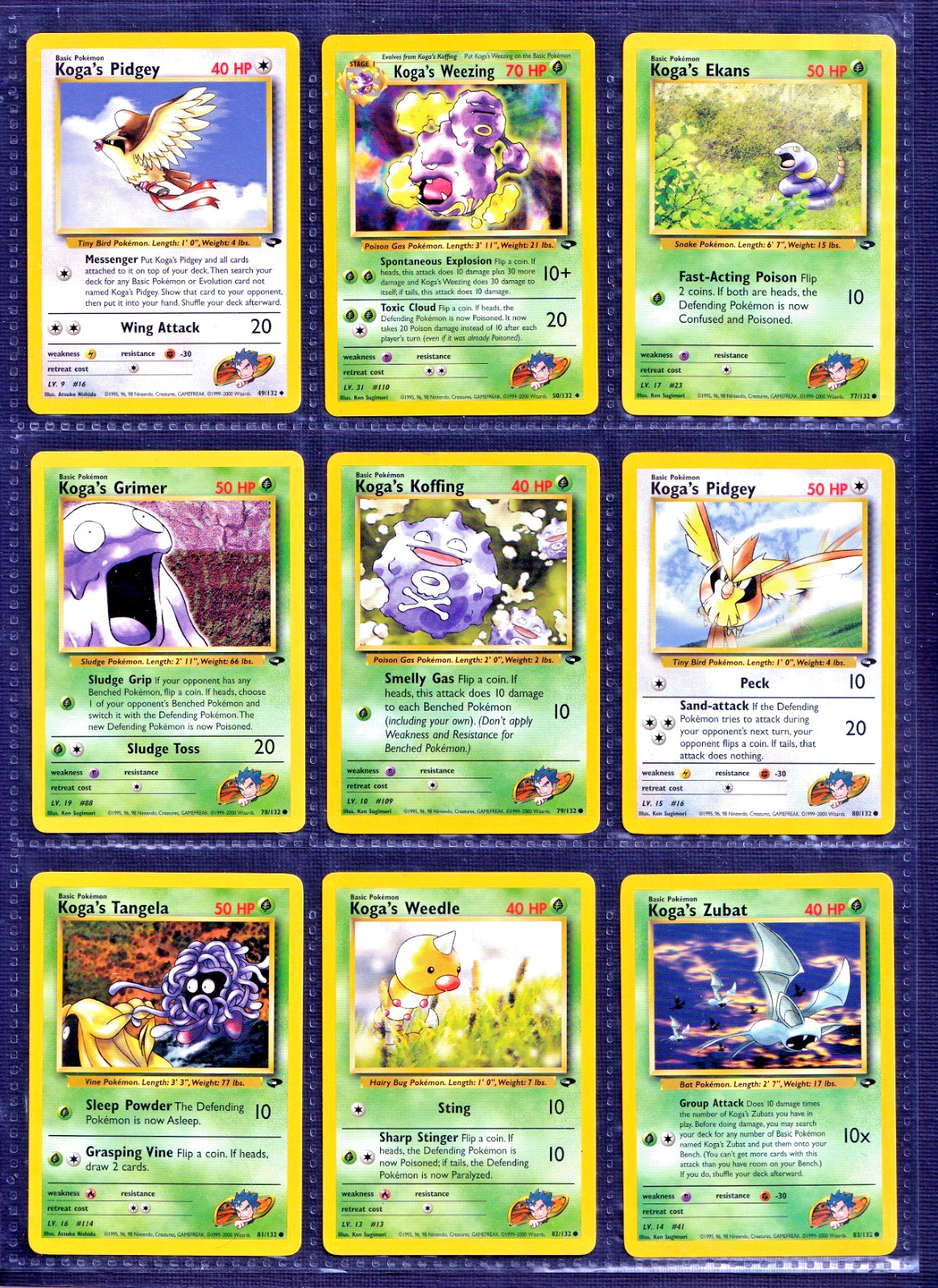 LOT OF 9 Pokemon Koga's Gym Challenge /132 #49 50 77 78 79 80 81 82 83 BIN
