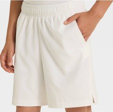 NWT All in Motion sz L 10/12 Boys White Textured Woven Active Shorts Gym NN56