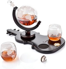 Set Decanter Whisky - Decanter Globo con Supporto a Forma di Violino e Orologio