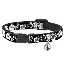 Cat Collar Breakaway with Bell Hibiscus Black/White NARROW Fits 8.5-12"