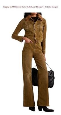 R13 Charlotee Women Trousers 25 Golden Brown Cord FW25 RRP799 -