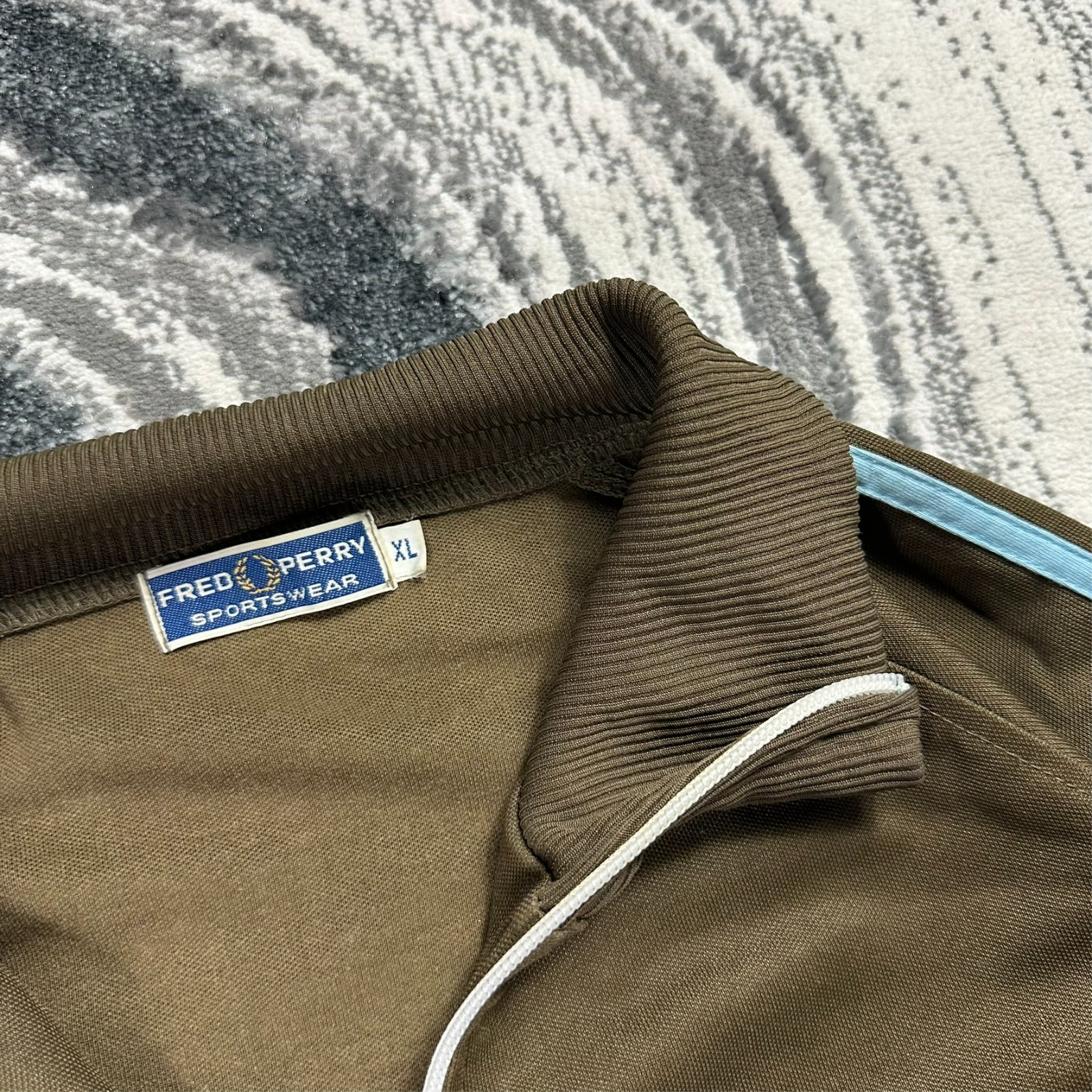 Vintage Fred Perry 1990's Brown Blue Oversized XL Funnel Neck Track Jacket image 3