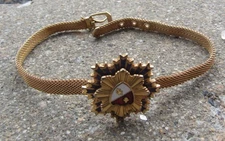 vintage Lion and Fluer de Lis Gold enamel emblem gold filled bracelet mesh 9"