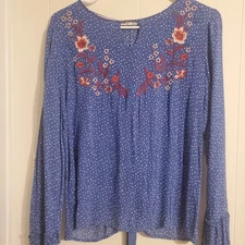  Jolt polka dot  floral embroidered boho blouse. Size L