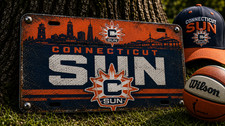 Connecticut Sun Faded Look Metal License Plate WNBA Basketball Fan Cave Car Art