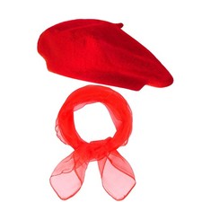 French Beret Hat Set Including Beret Hat Scarf for Women French Themed Party Red