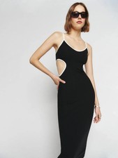 Reformation Large Lilou black knit ribbed sleeveless cutout midi bodycon dress