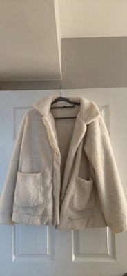 White Sherpa Jacket Size Large Zip Up With Pockets