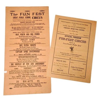 1935 Troy NY Public School Fun Fest Circus Broadside Flyer & Program May Wirth