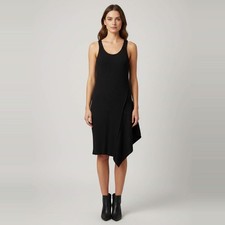 Stella McCartney Black Rib Knit Asymmetric Midi Dress S